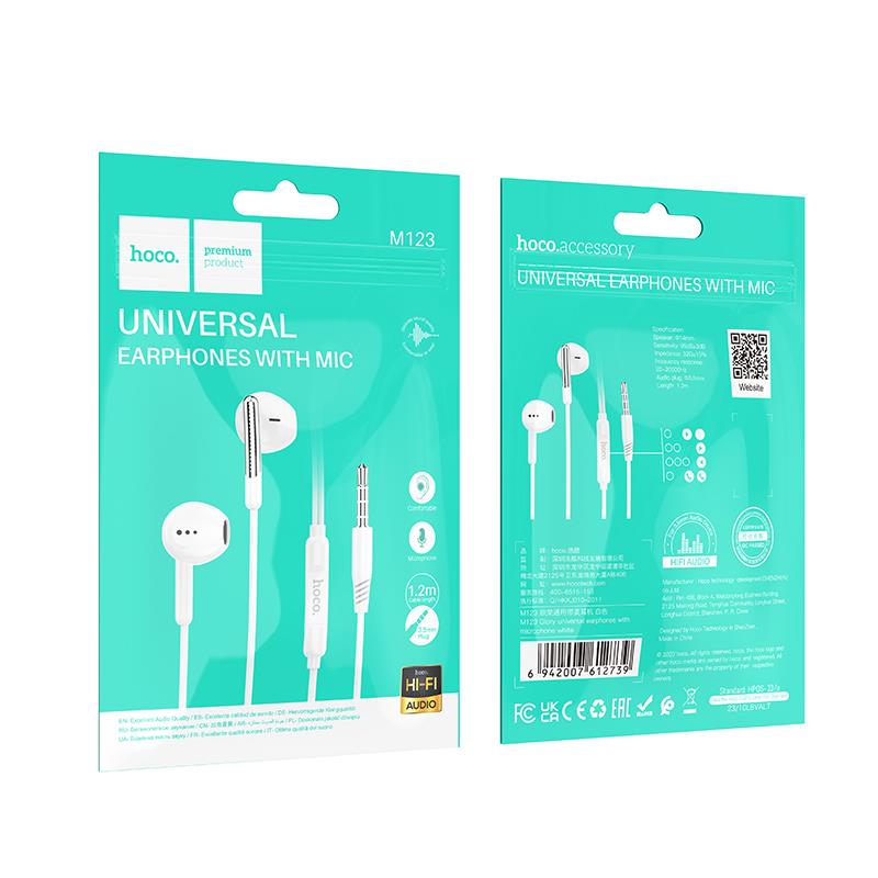 HOCO M123 ΑΚΟΥΣΤΙΚΑ 3.5MM JACK GLORY UNIVERSAL ΜΕ ΜΙΚΡΟΦΩΝΟ ΛΕΥΚΑ